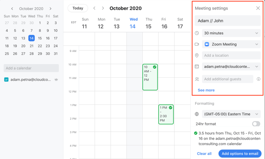 How to insert calendar availability into an email