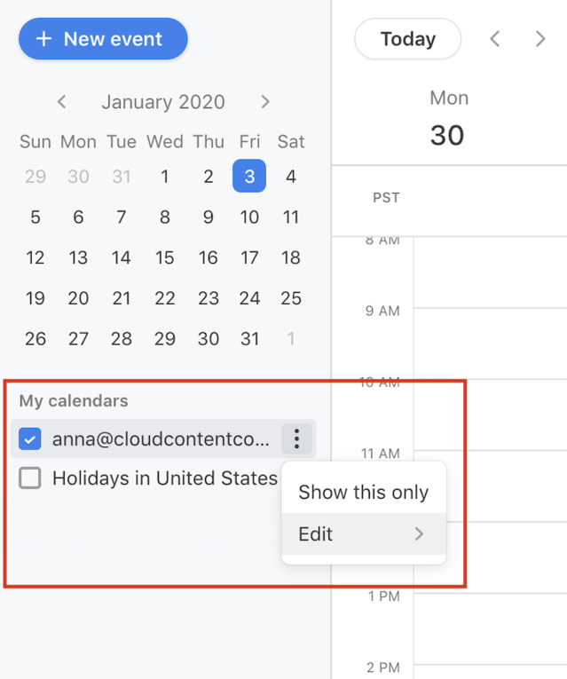 Calendar in app reminder notifications