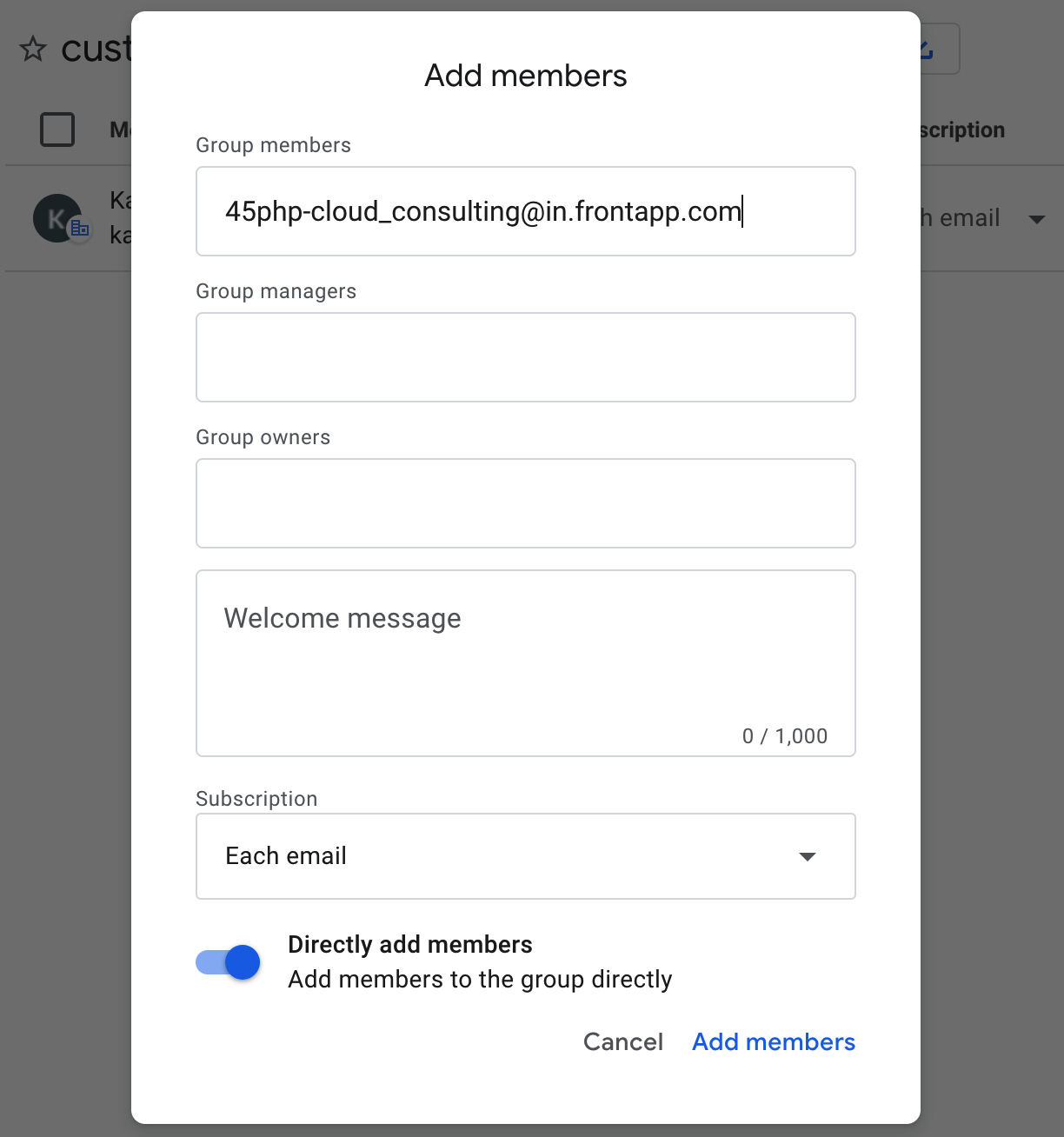 Adding members and managers to a Google Group