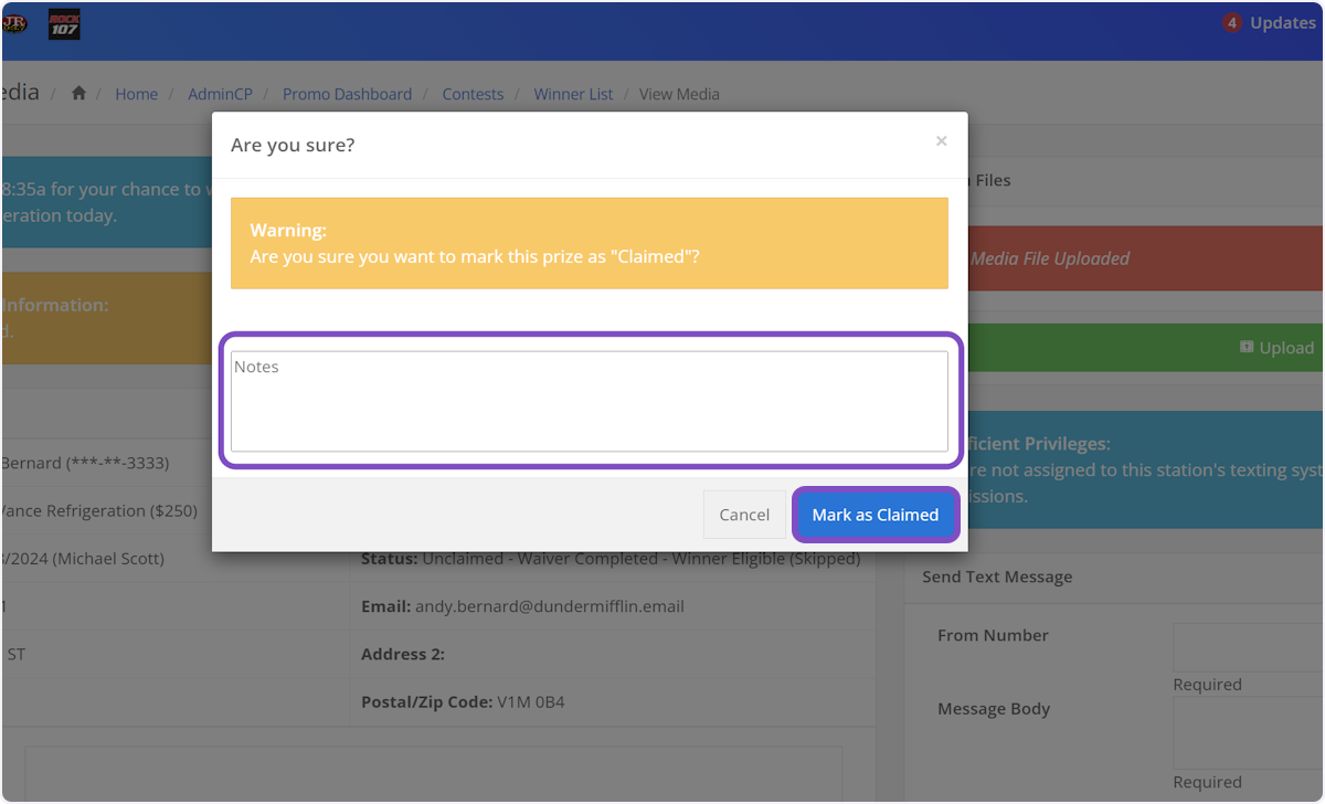 You can make any notes to put on this contest win profile here. This can be left blank. If you're ready, click