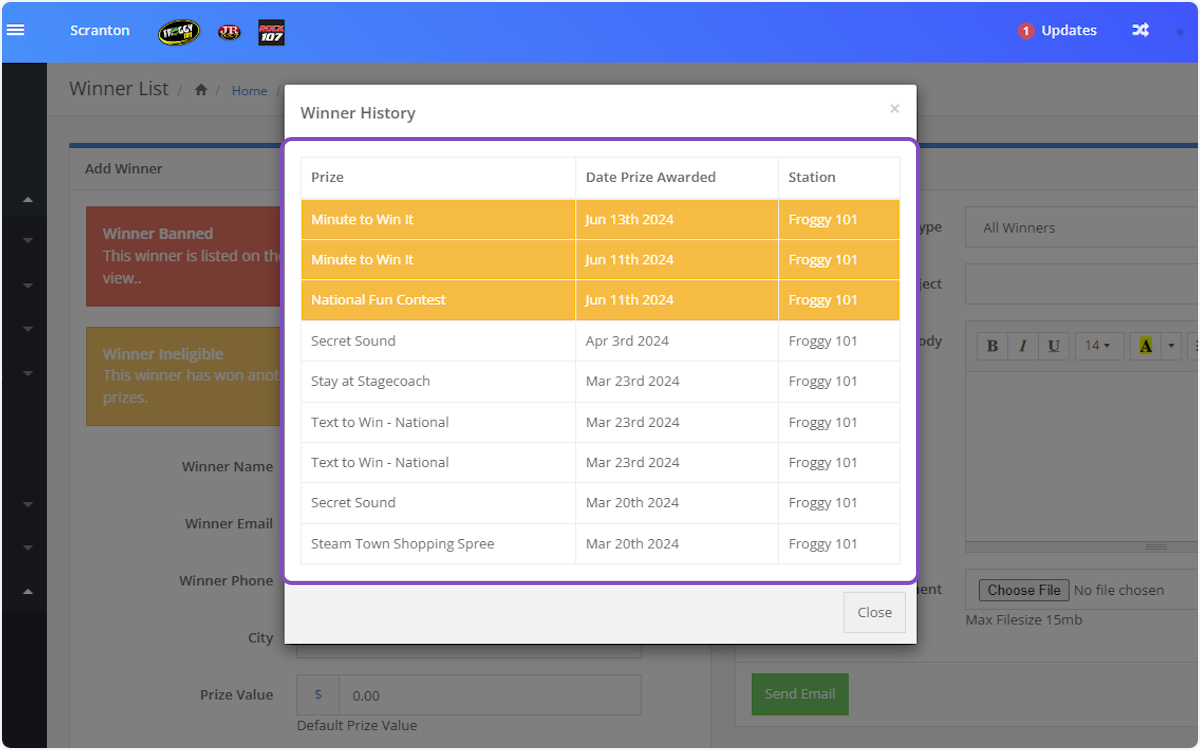 Click on this banner and you will see all the prizes that person has won.