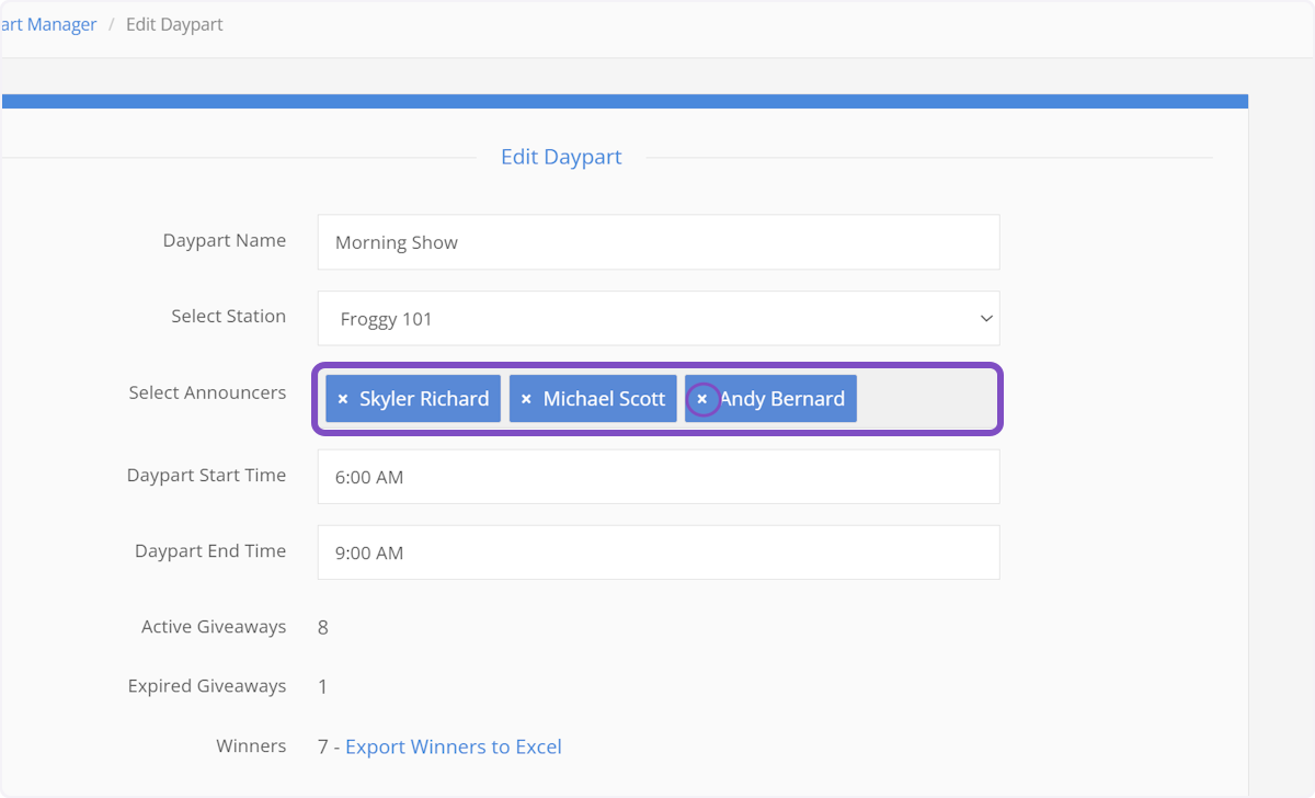 Make any changes you'd like to on this form. In this example, we'll remove a user and add a new user.
