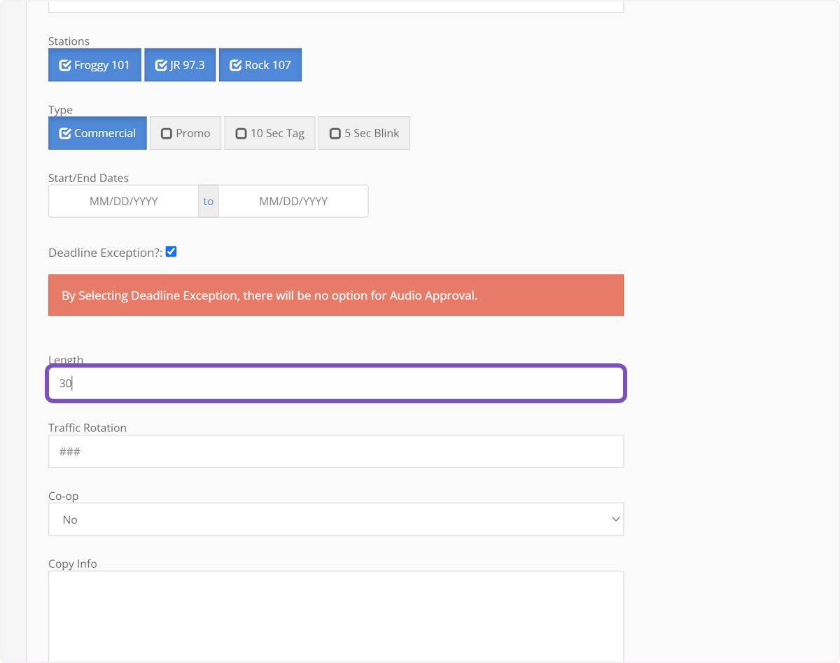 Type the length of the copy being submitted