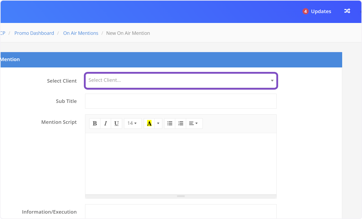 Select a client from the