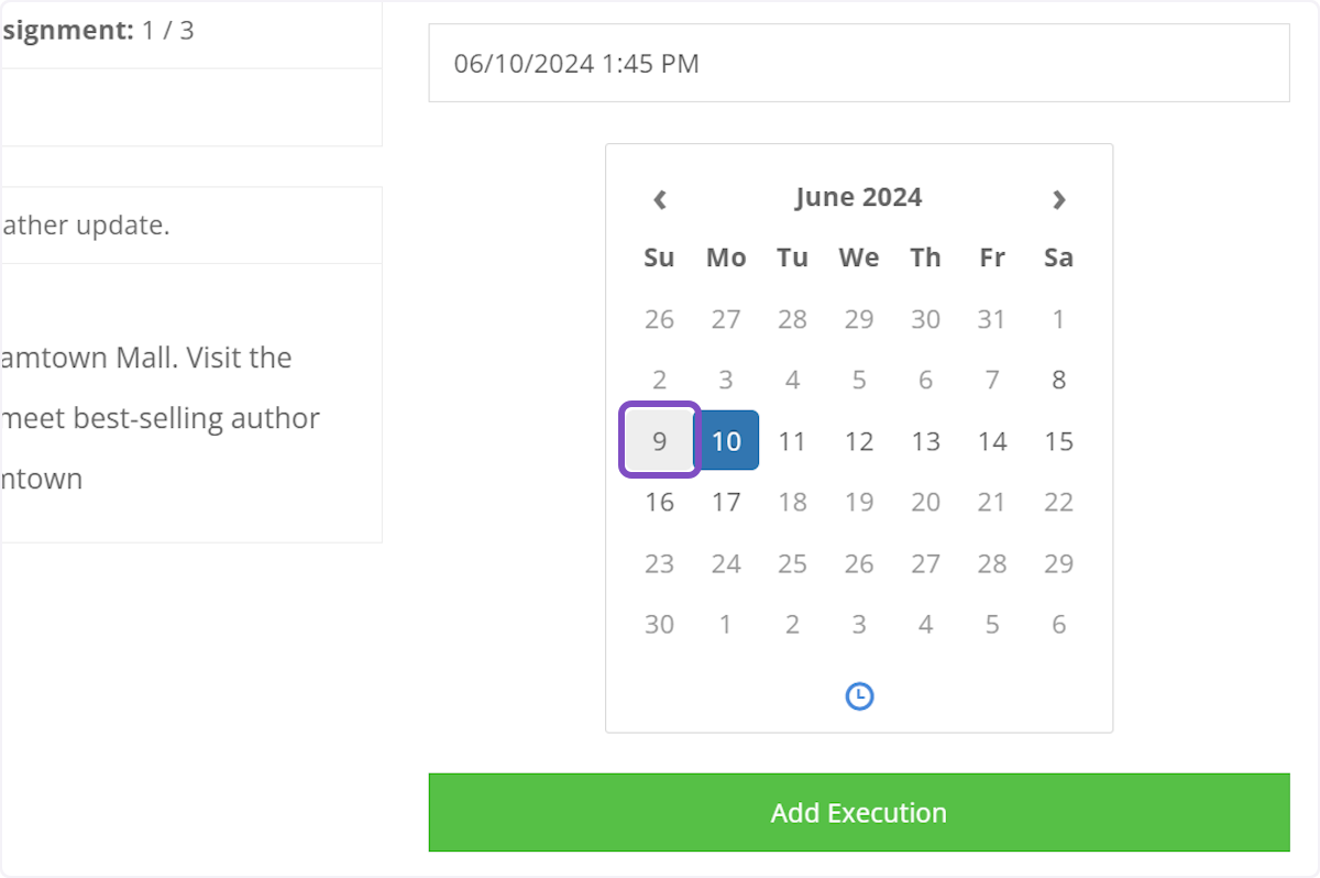 You can also change the date and time of any mention execution by selecting the date on the calendar.