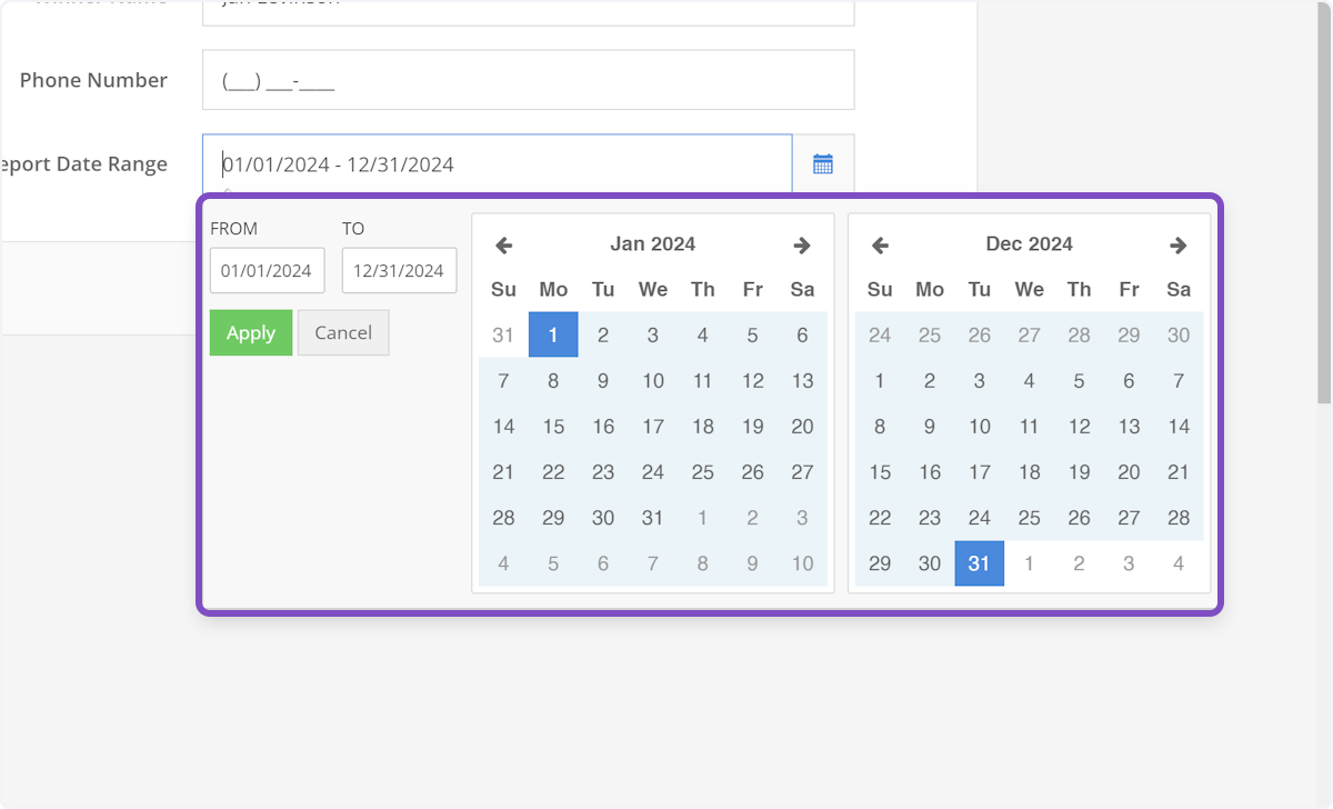 Make changes to your dates if needed using the calendar pop up