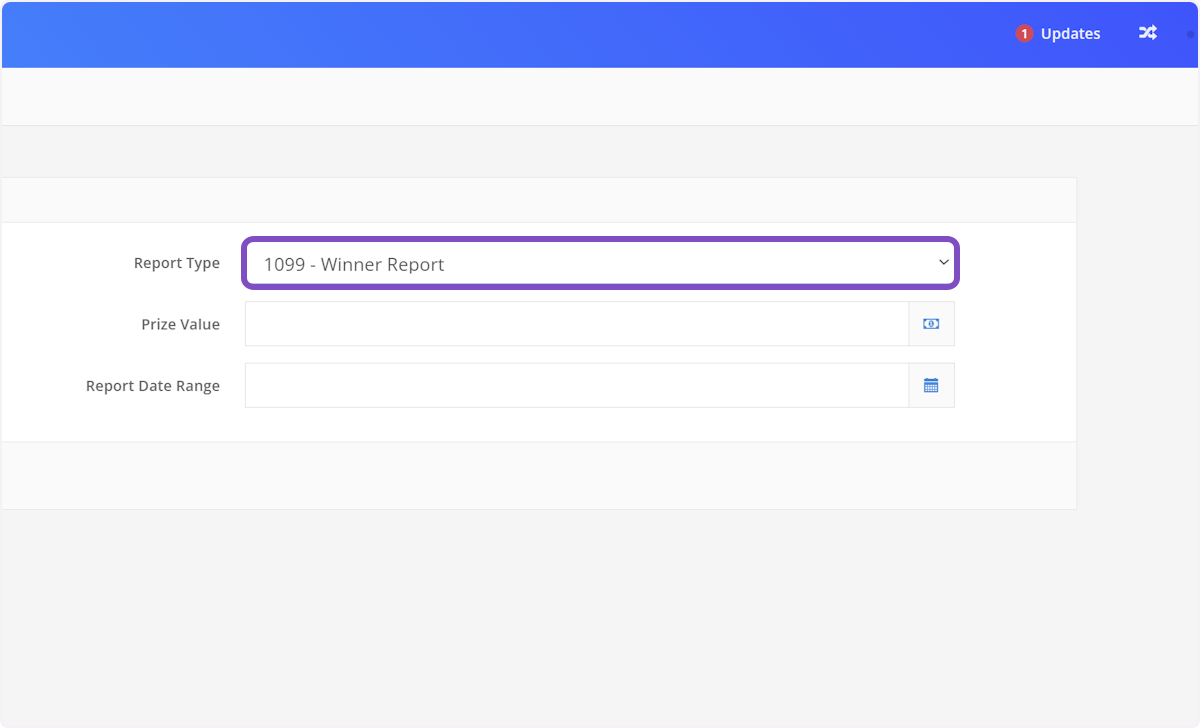 Select 1099 - Winner Report from the Report Type Dropdown Menu