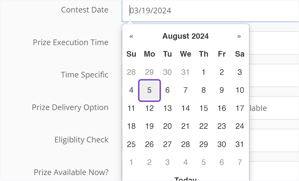 Use the calendar widget to select the date