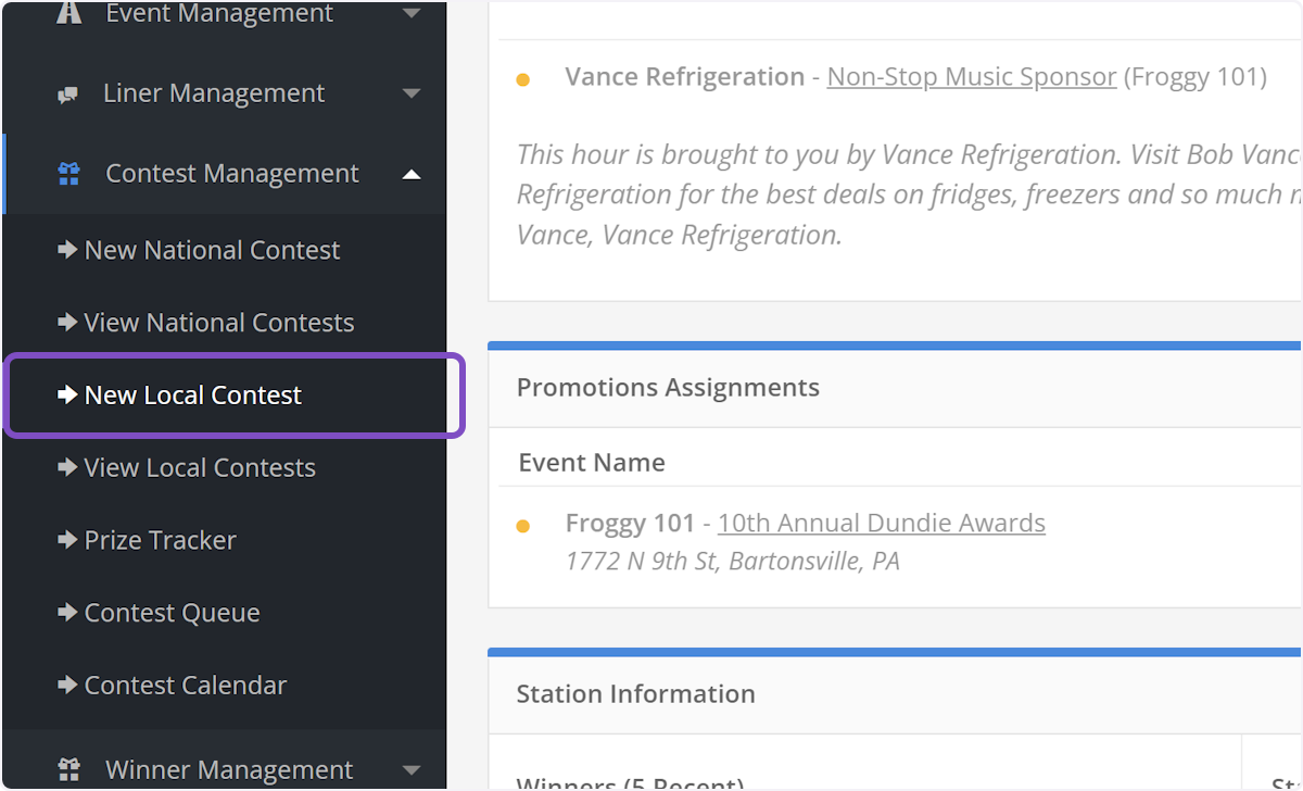 Click on New Local Contest