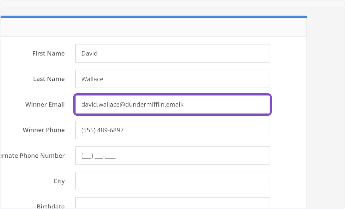 Next enter the winner's email address.