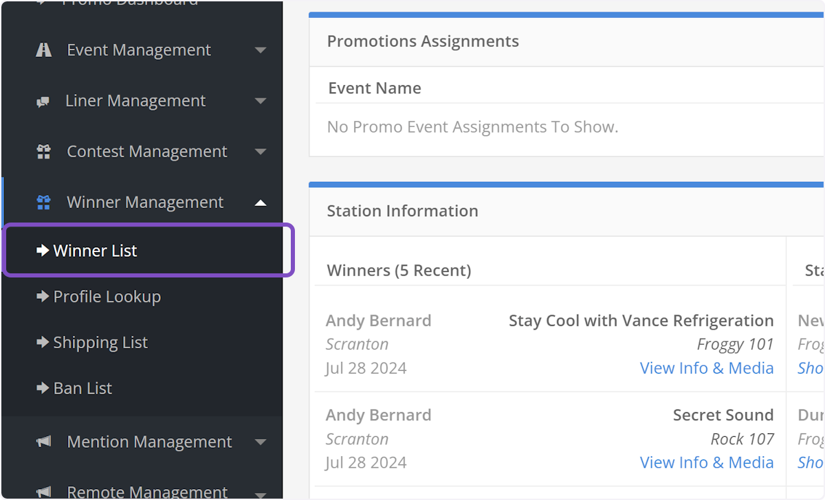 Click on Winner List