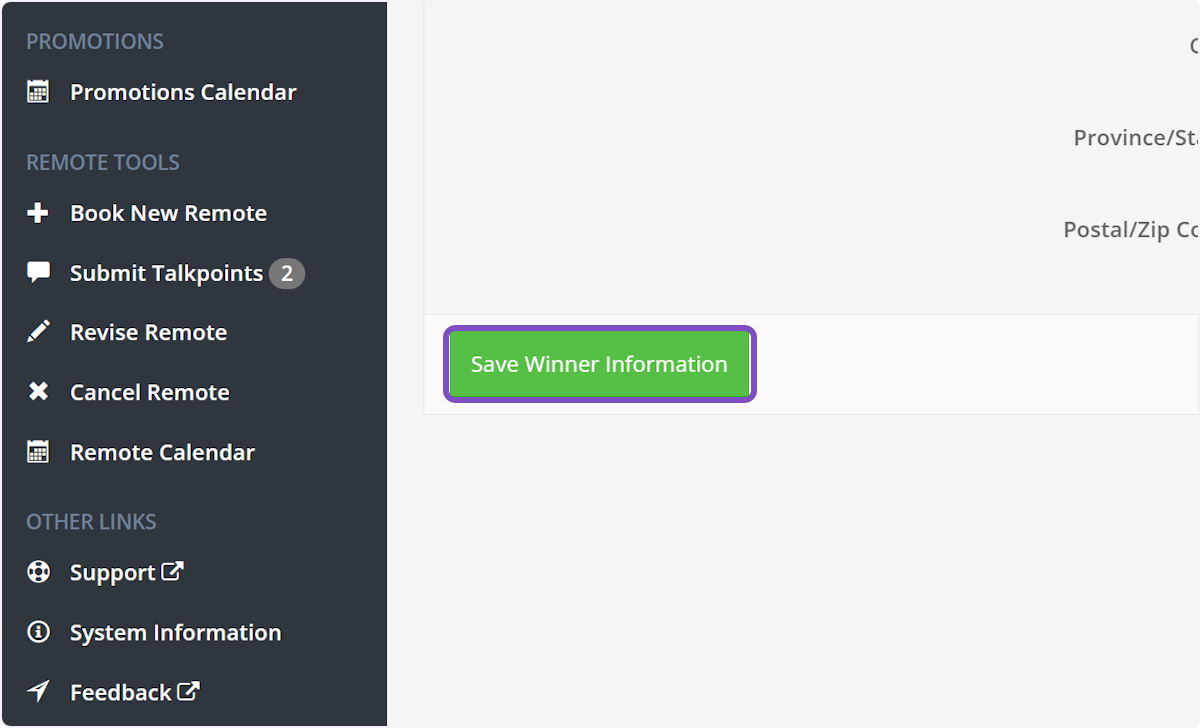 Click on Save Winner Information and you're done!