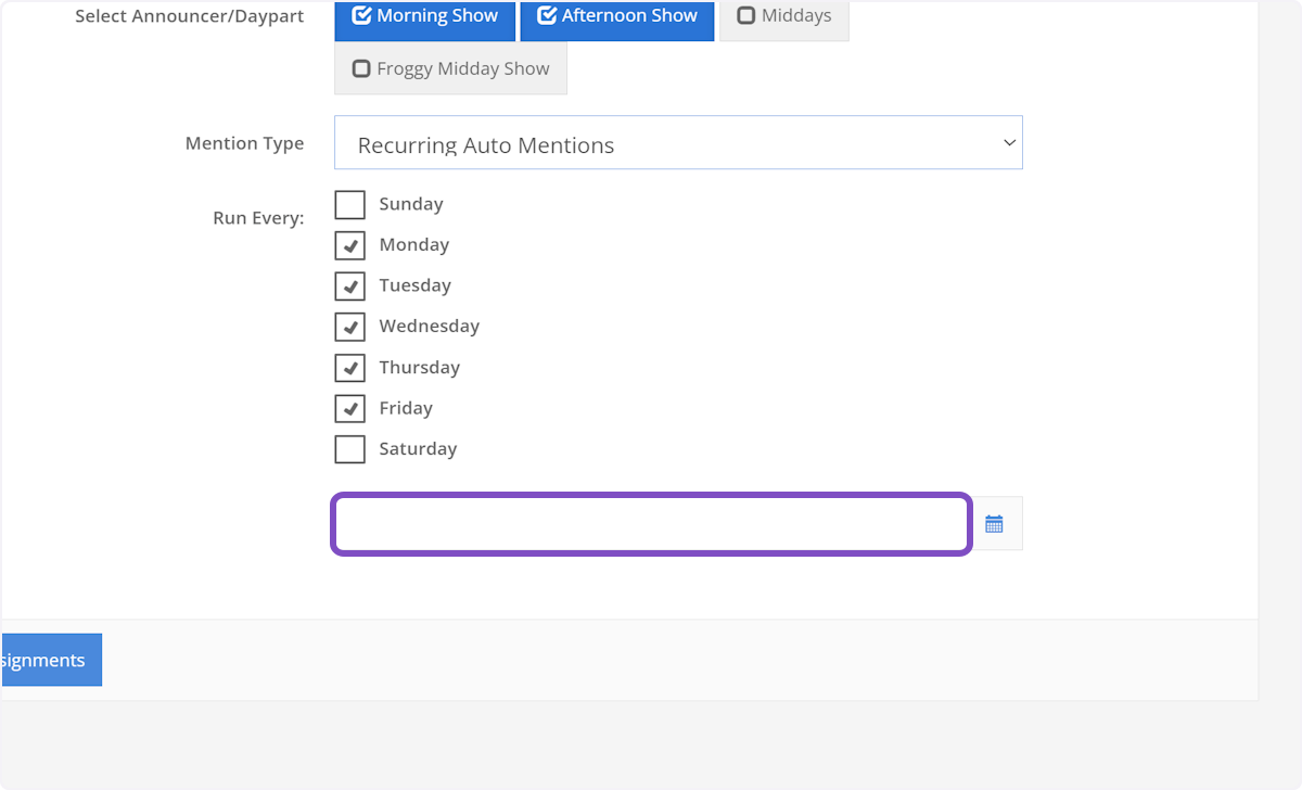 Next, select your start and end dates for the mention.
