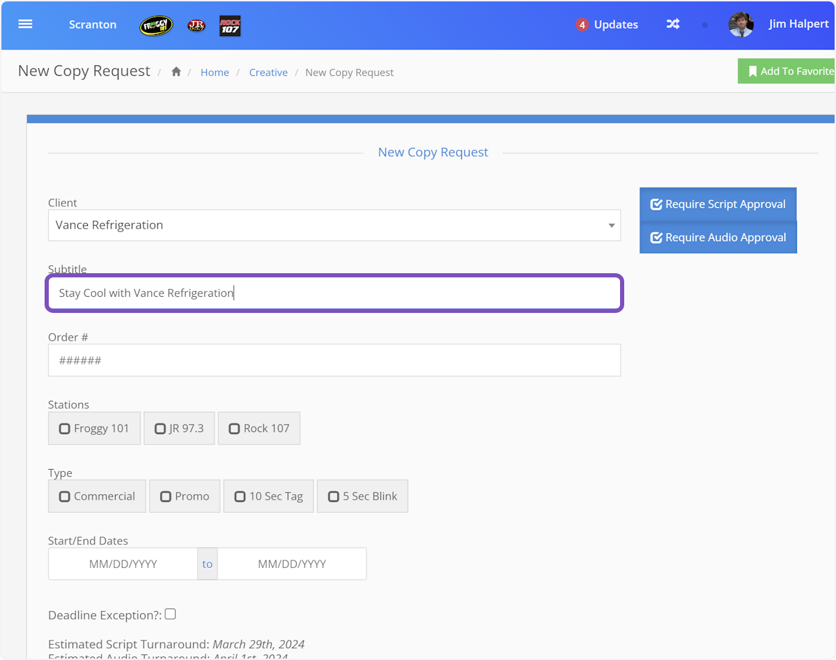 Give your New Copy Request a Subtitle