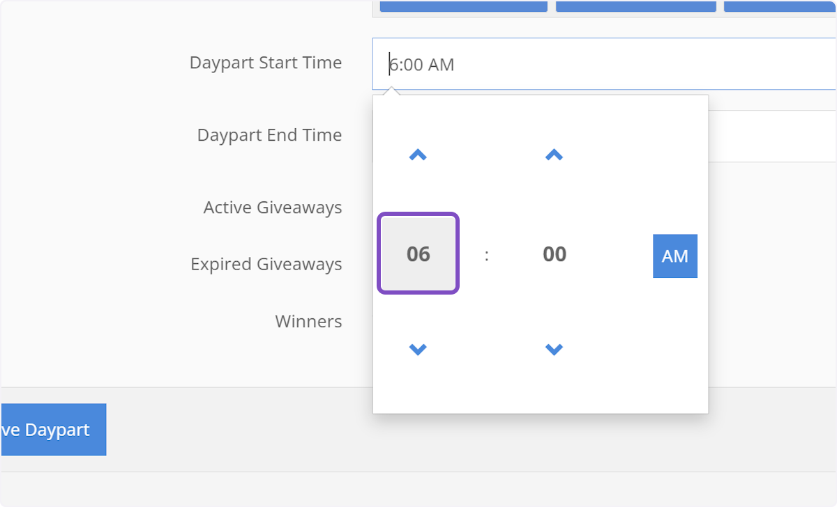 Select a new time by clicking on the numbers on the left for hours.