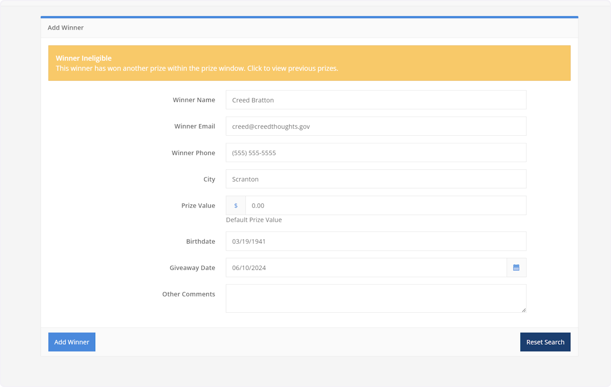 SPARC will auto-populate any existing information previously entered for that person.