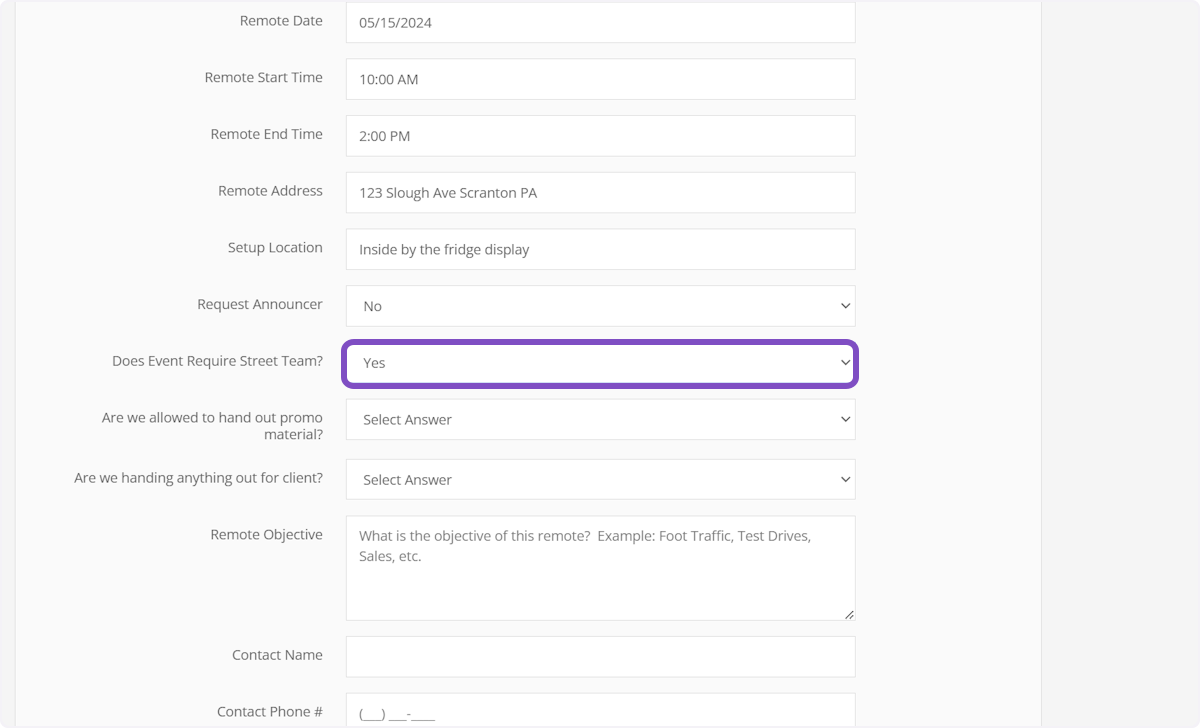 Does Event Require Street Team?