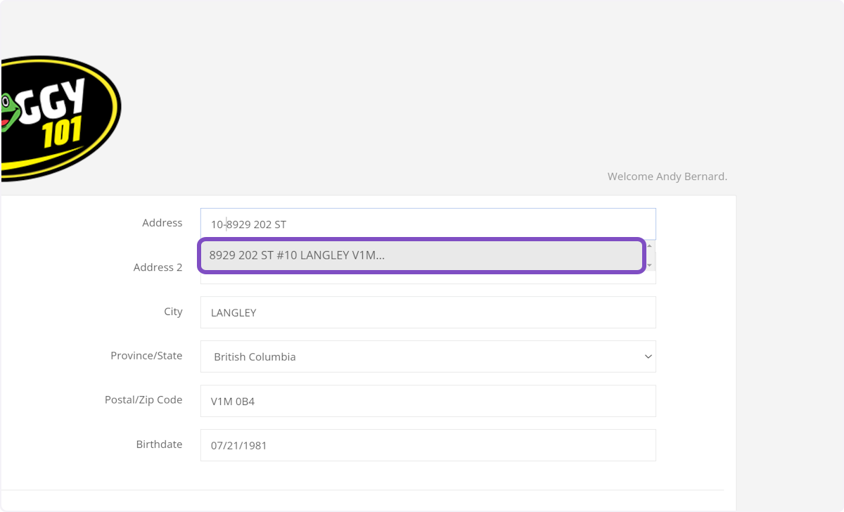 The winner will just click the verified address in the dropdown and the form will pre-fil with their address.