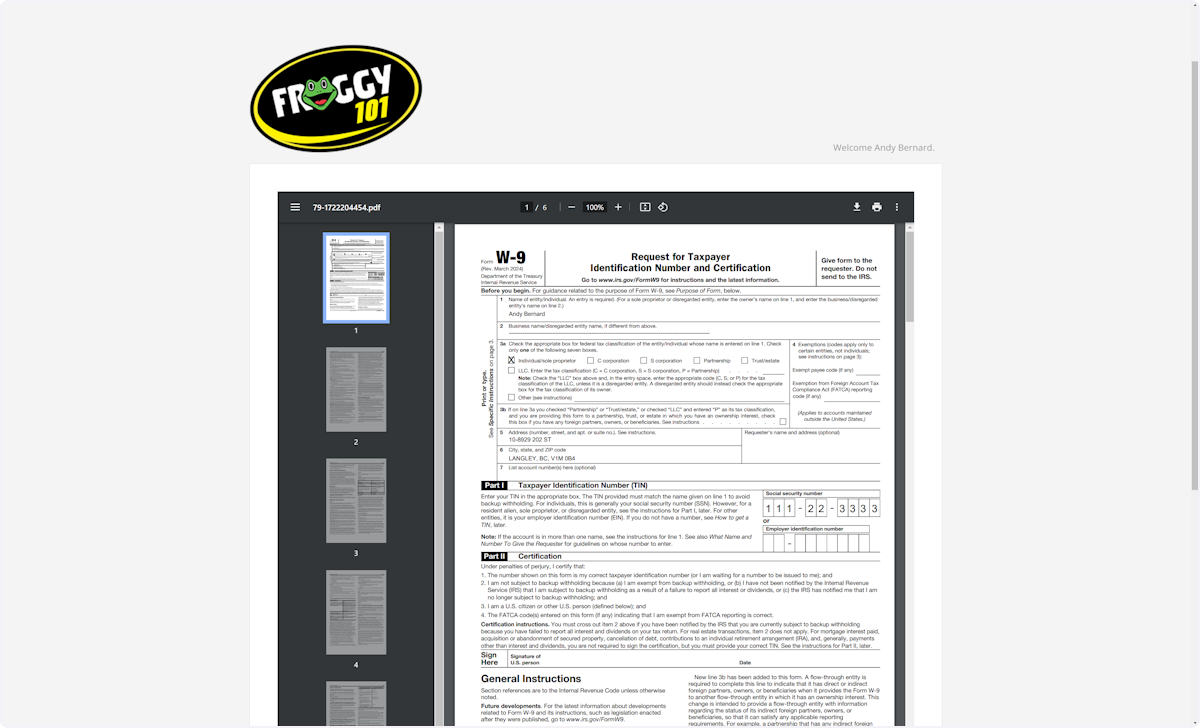 The next screen will show them a completed W0 form with their information pre-filled.