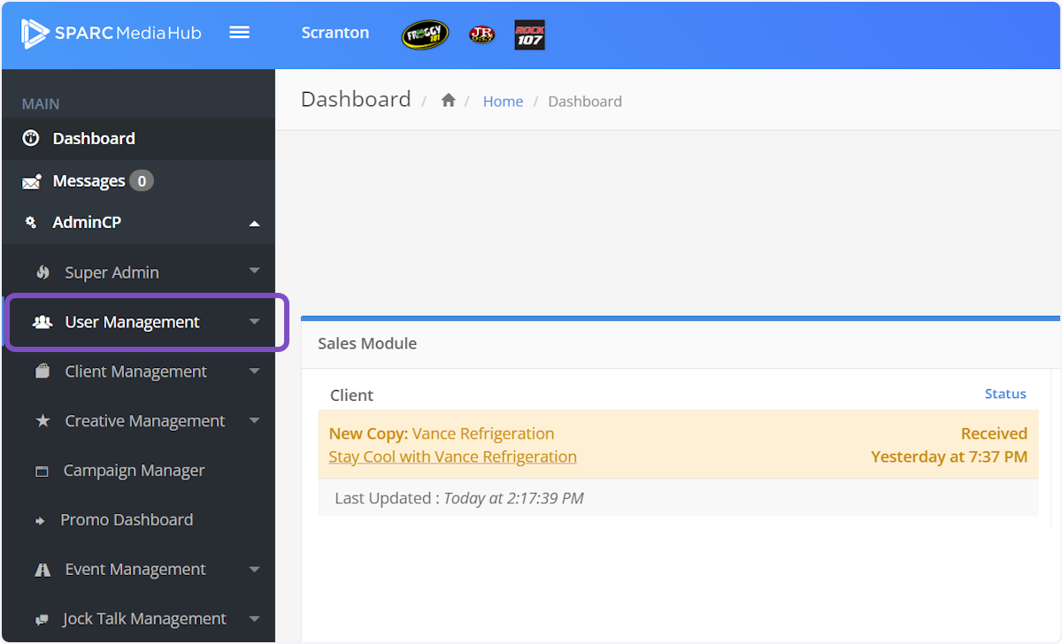 Click on User Management