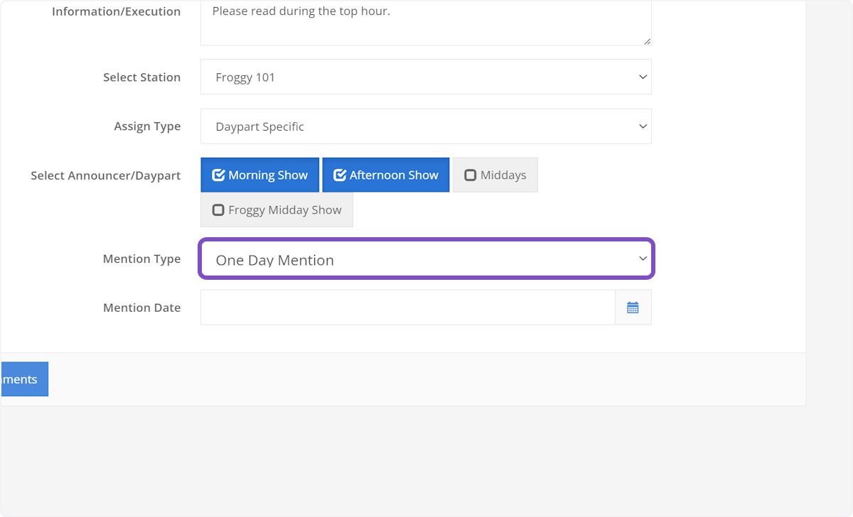 We'll start with One Day Mention. This type of mention occurs on one singular day