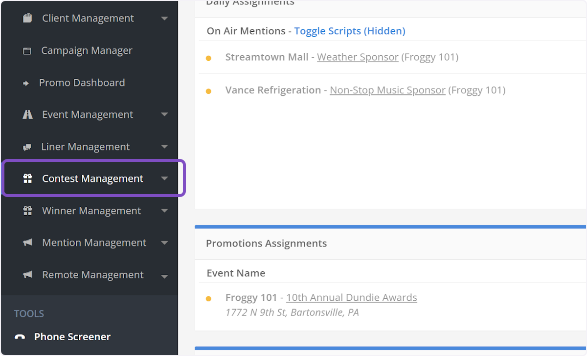 Click on Contest Management