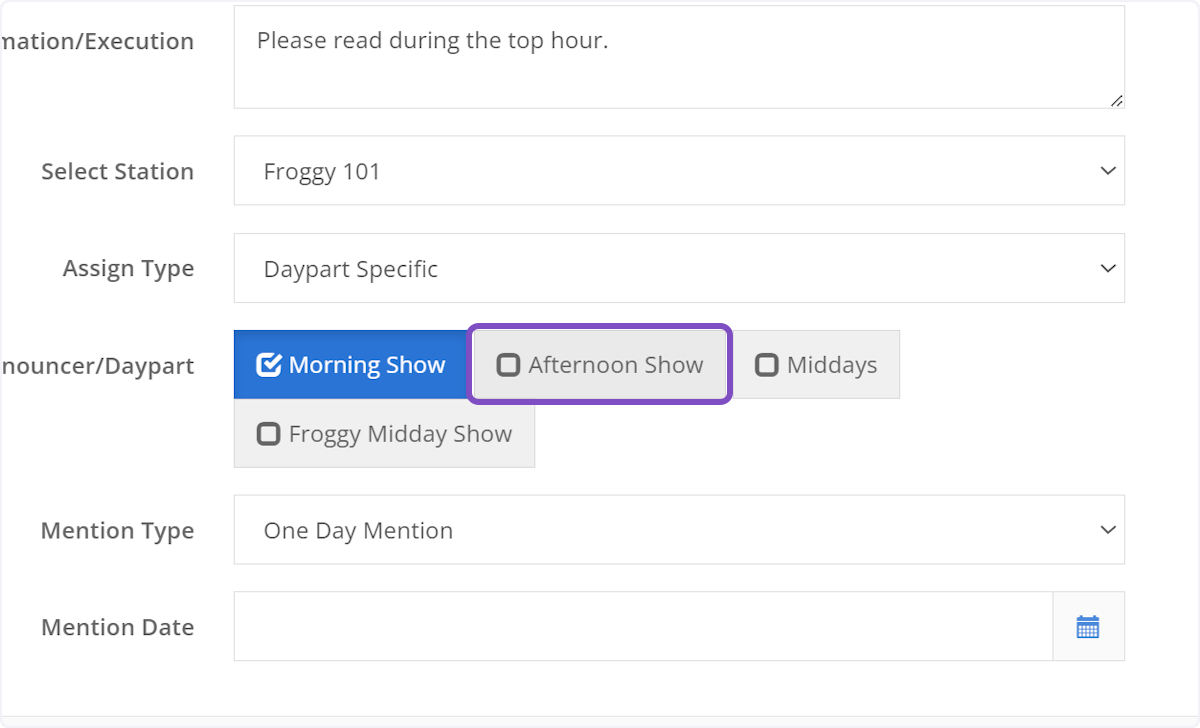 You can select multiple dayparts by checking off any that apply