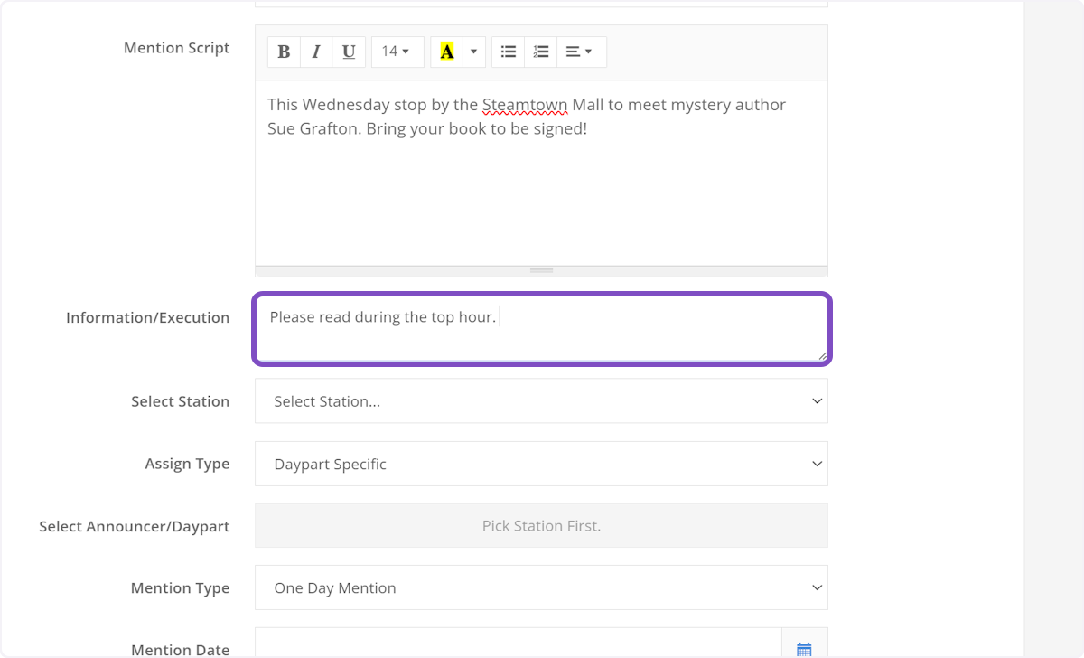 Add any addition information or execution instructions