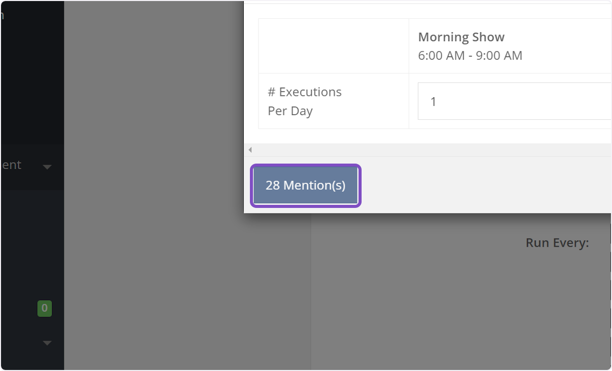 In the bottom left-hand corner you'll see the total of mentions scheduled for the duration of your dates