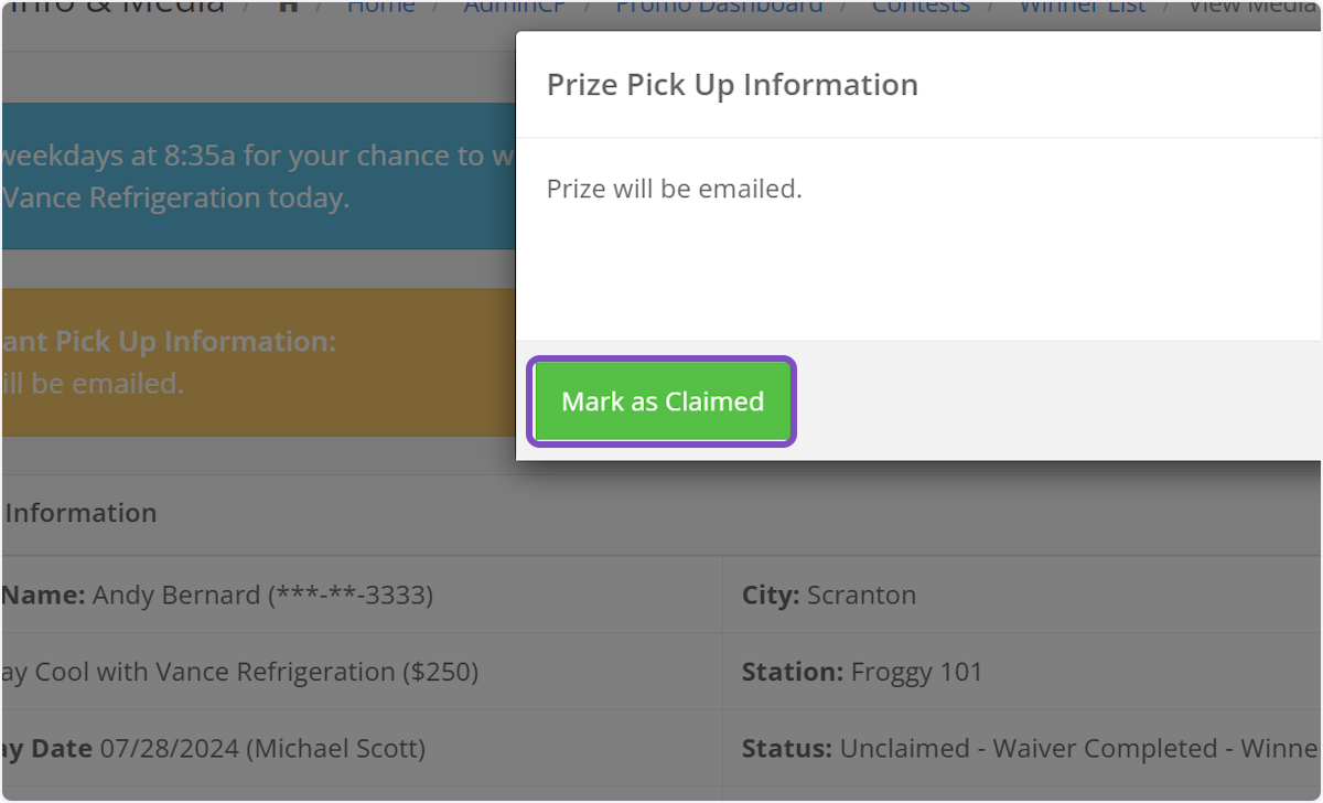 Click on Mark as Claimed