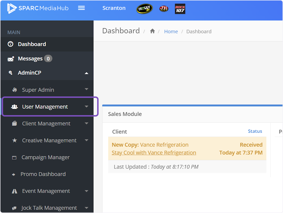 Click on User Management
