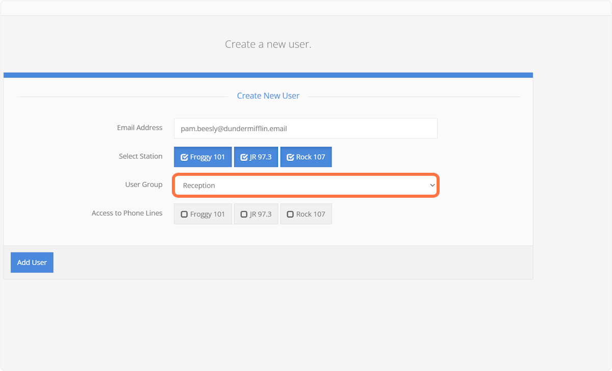 Select the User Group for this user