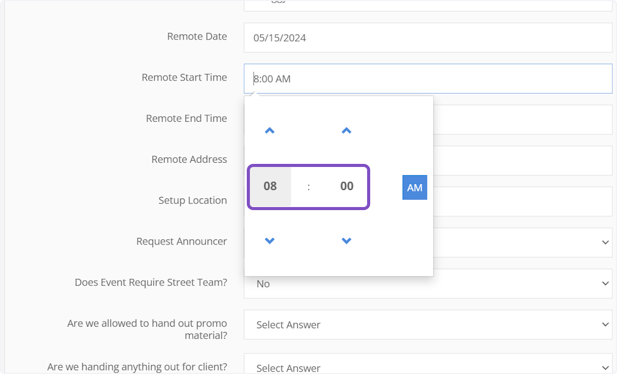 Select the time the remote starts