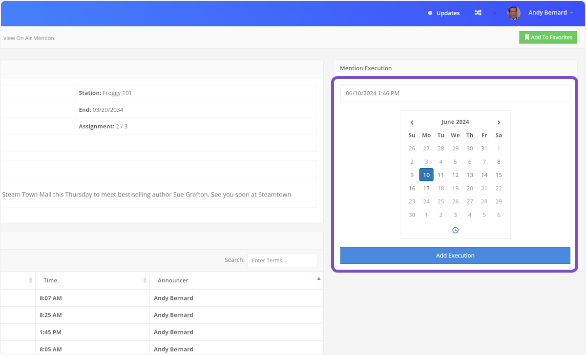You can also add executions from this same screen using the same instructions listed previously.