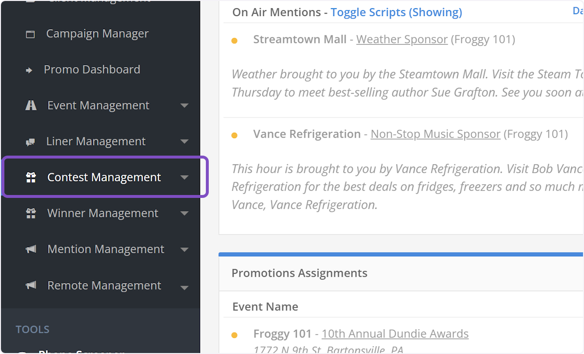 Click on Contest Management