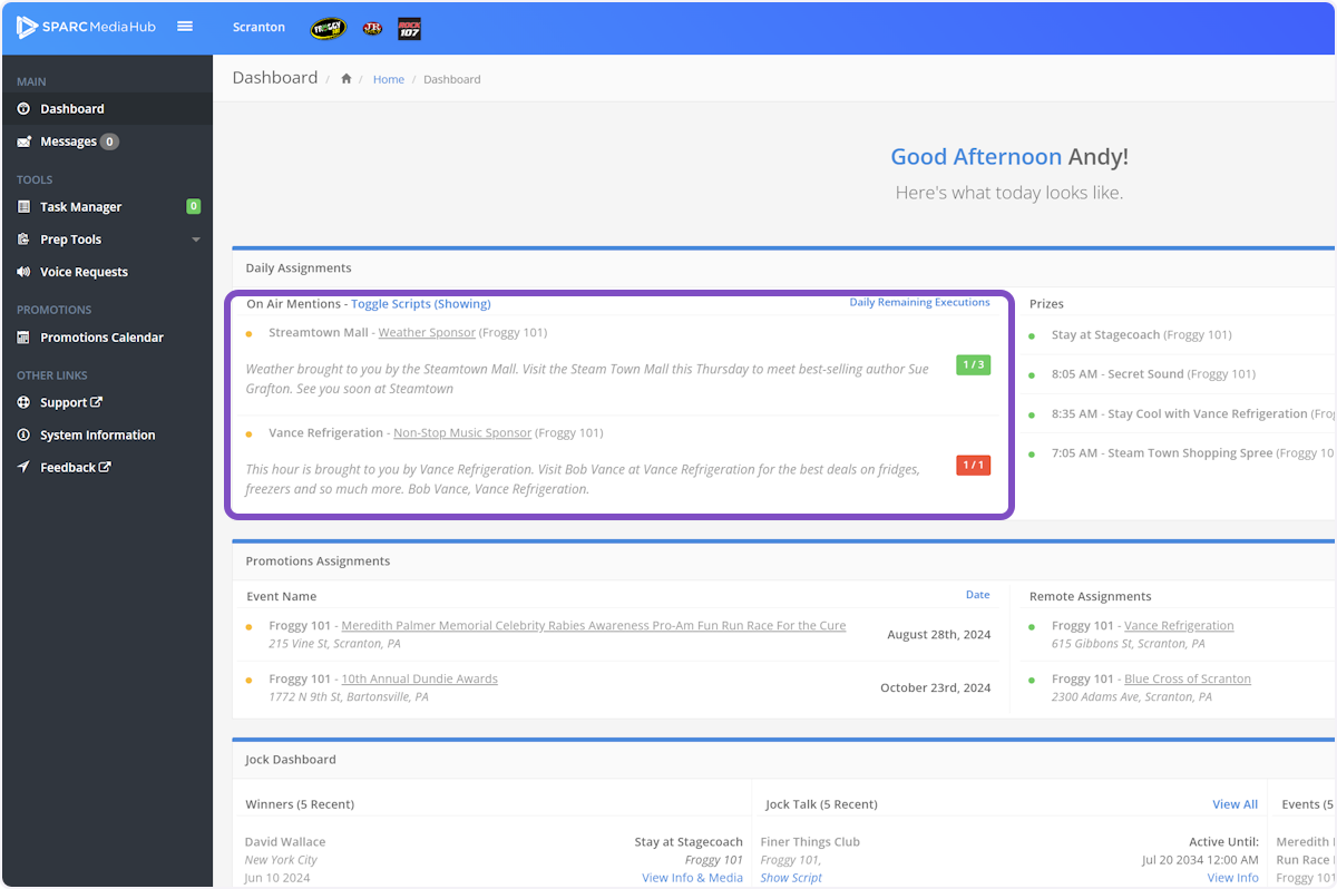 Any live mentions or sponsorship tags will be listed in the