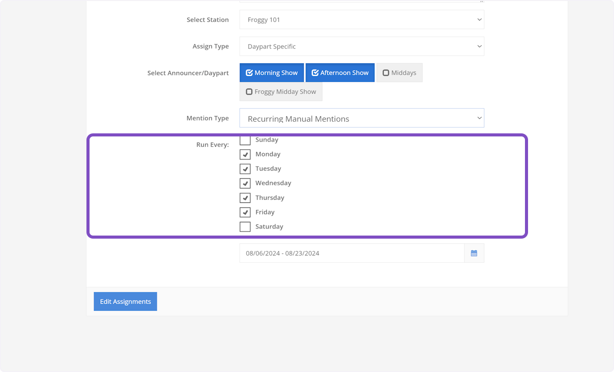 Select your days of the week