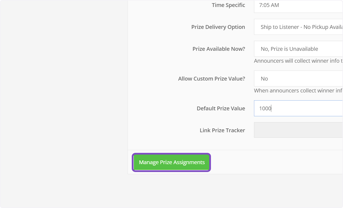 Click on Manage Prize Assignments