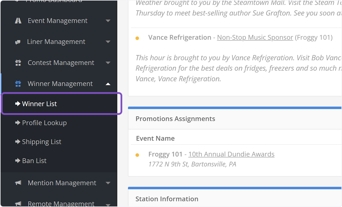 Click on Winner List