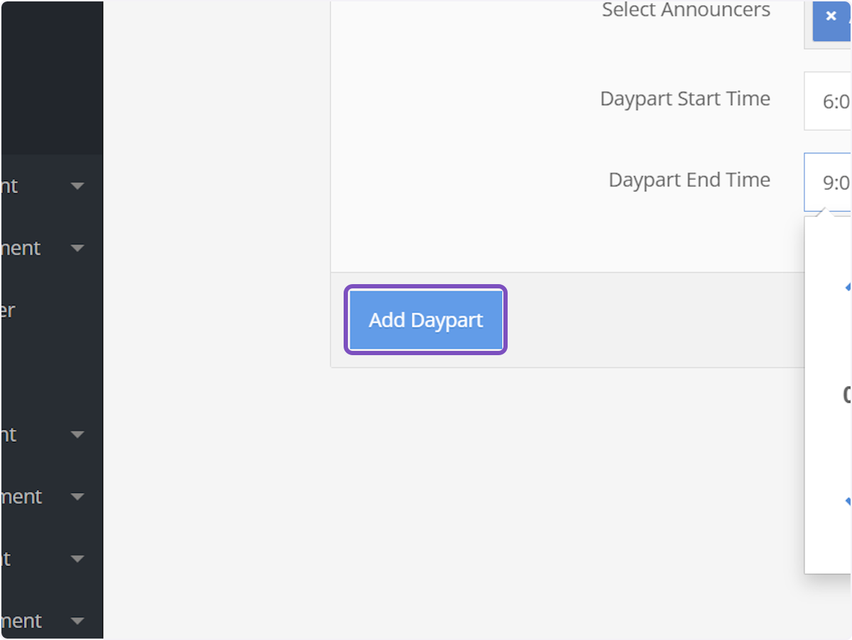 Click on Add Daypart and you're done!