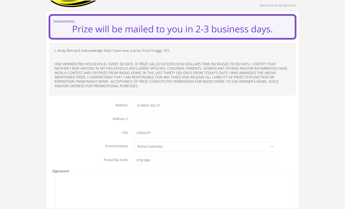 They will also see any additional notes you've provided when the contest was created.