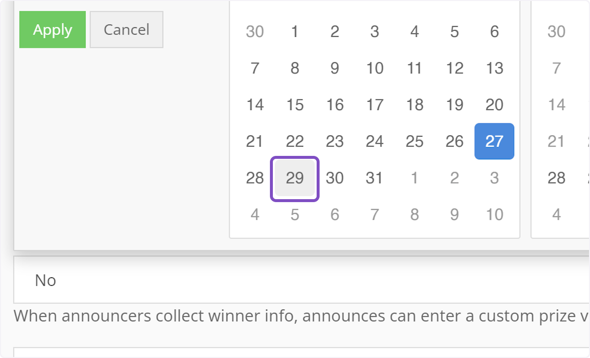 Choose the start date on the first calendar.