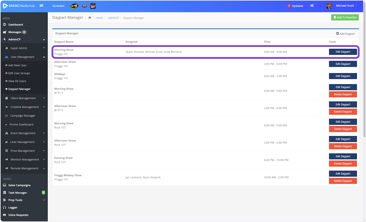 Find the daypart you'd like to edit.