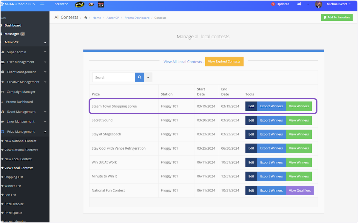 Locate the contest you'd like to add a winner to.
