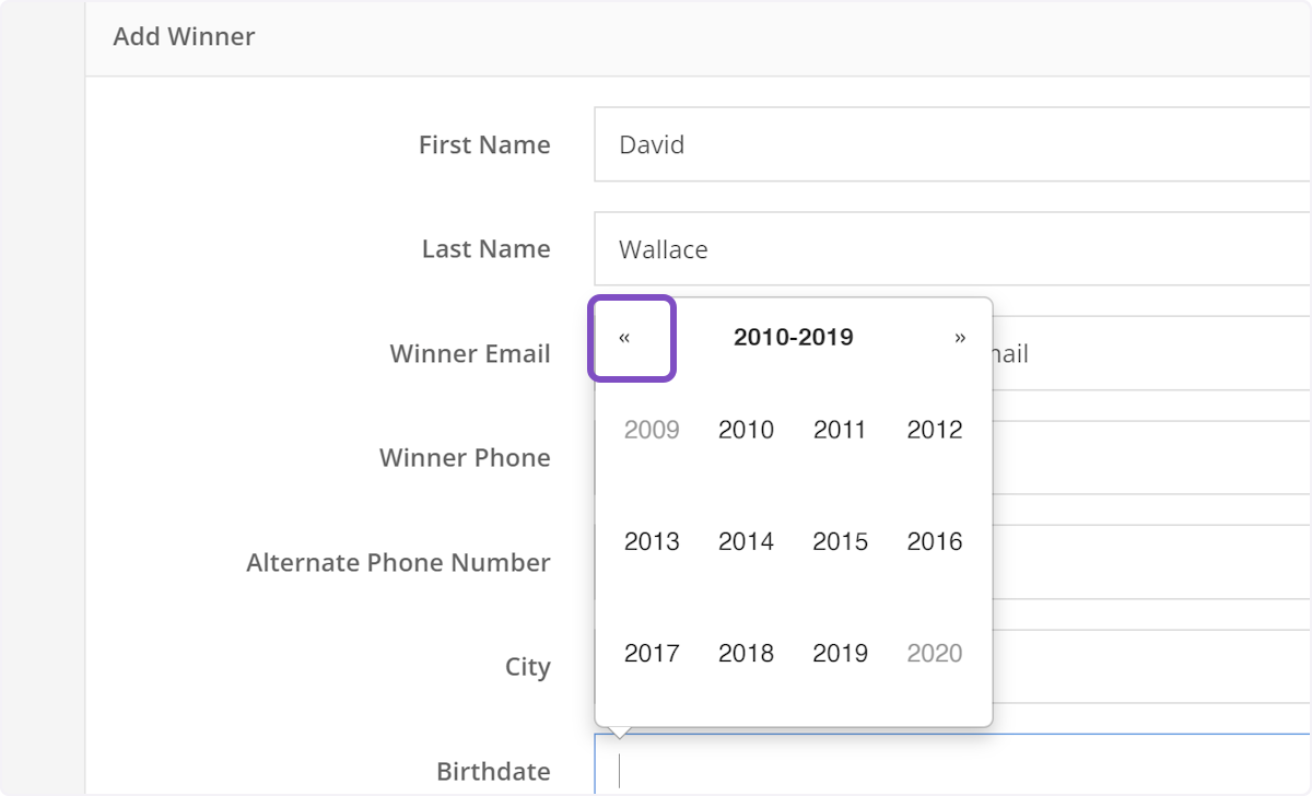 Use the back arrows to select years that are further back.