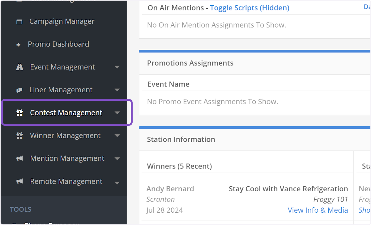 Click on Contest Management