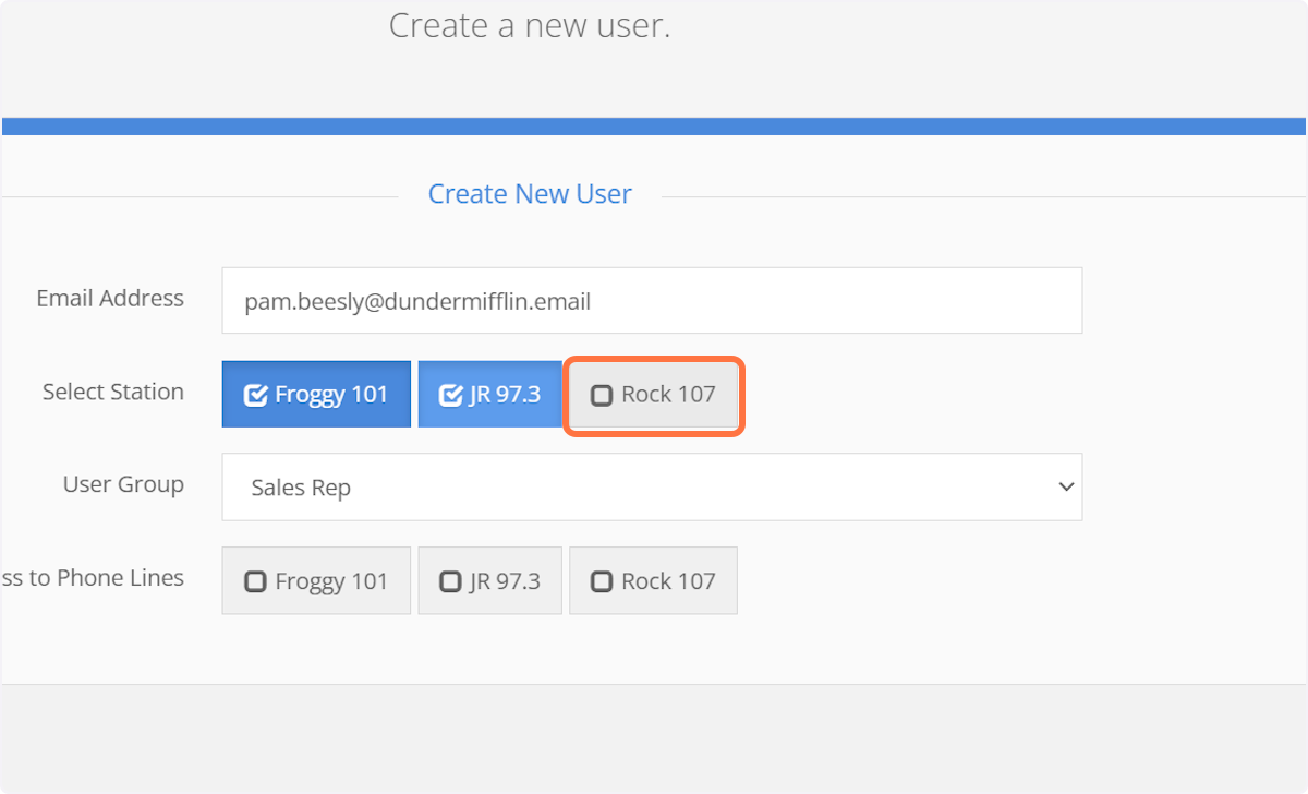 Check off any stations you'd like to this user to have access to.