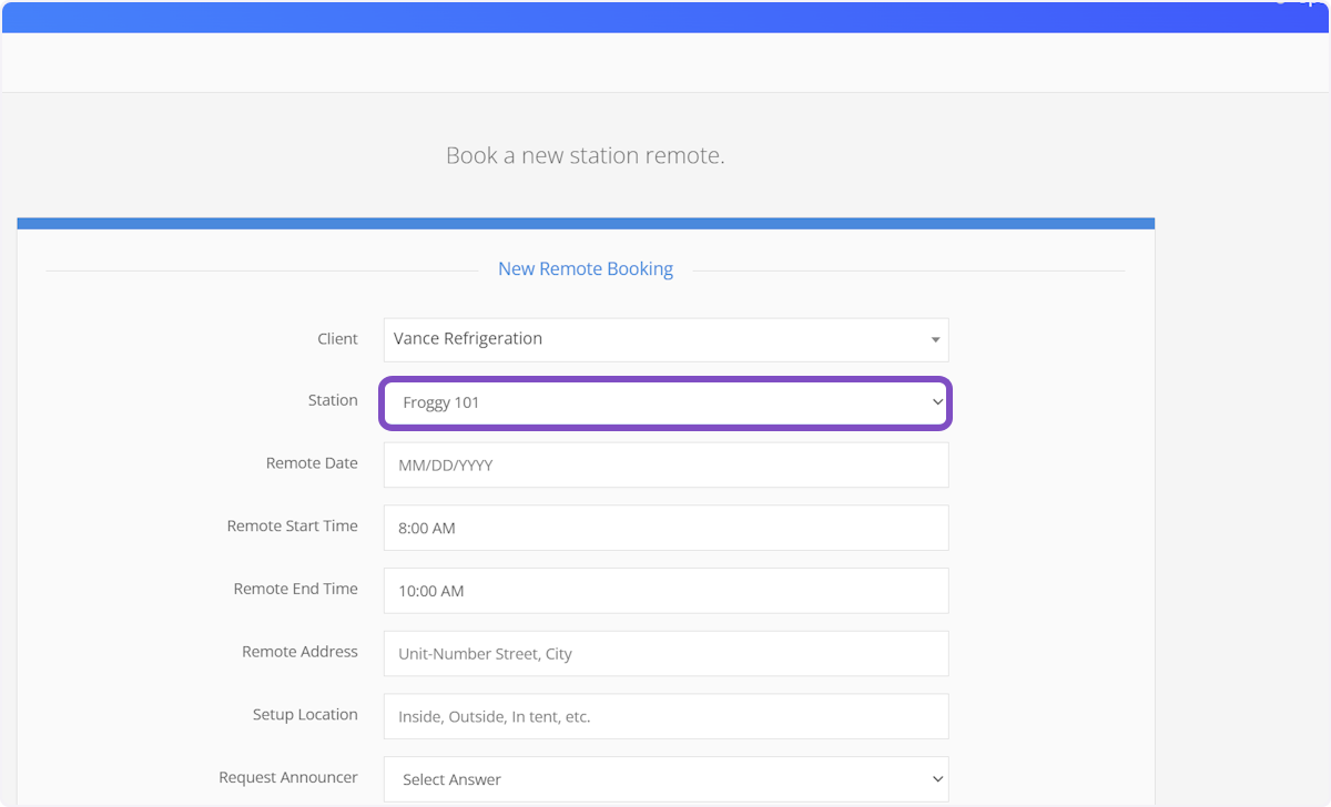 Select the station this remote will be on