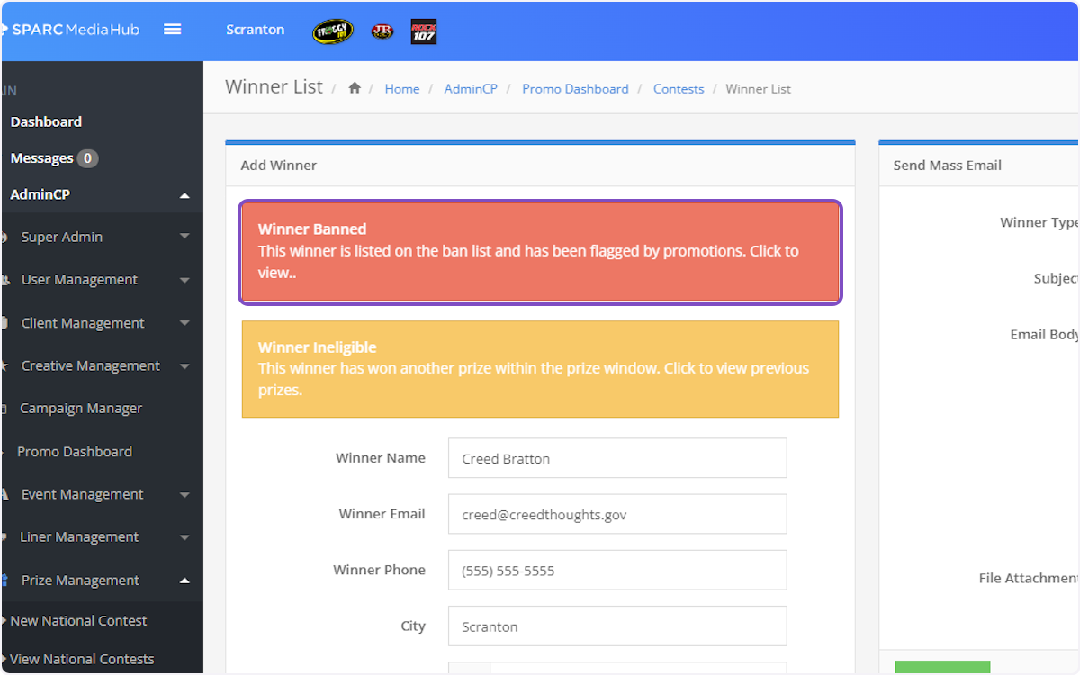 If you see a red bar across the top, that indicates that the winner is on your Contest Ban List