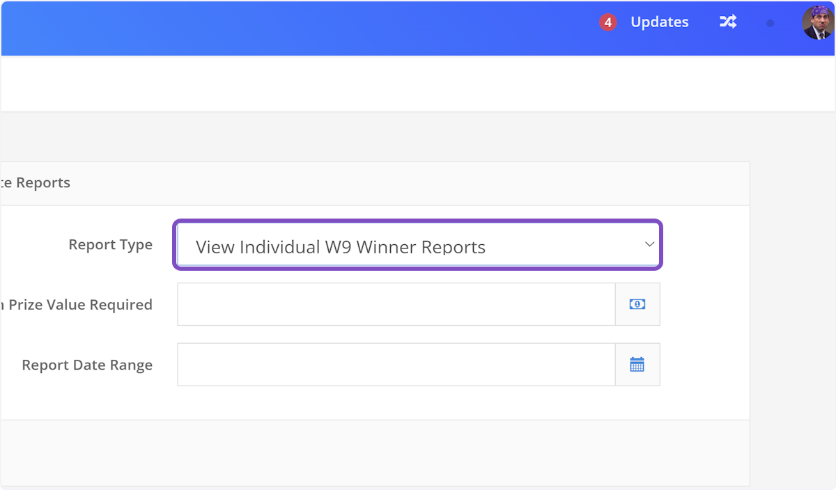 Select View Individual W9 Winner Reports from Report Type